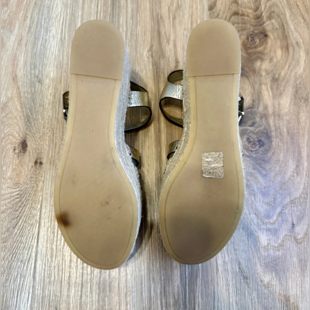 Tory Burch Metallic Fisherman Wedge Espadrilles Size 7.5